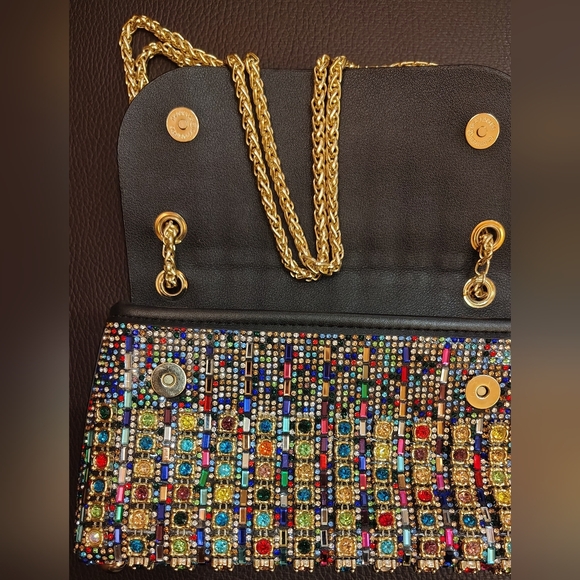 SHINY Gold Sparking Colorful Crystal 'Gemstones' Rhinestone Evening Bag NWOT - Picture 8 of 8